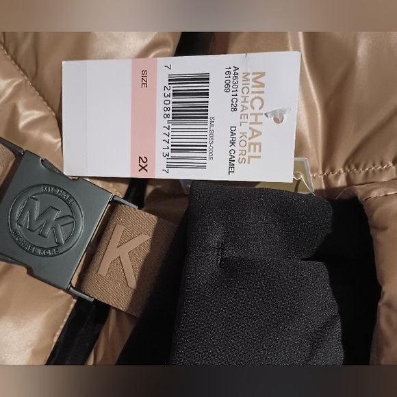 Michael Kors Dark Camel MK Puffer Jacket Belted Designer Coat S - 3X - Picture 14 of 15